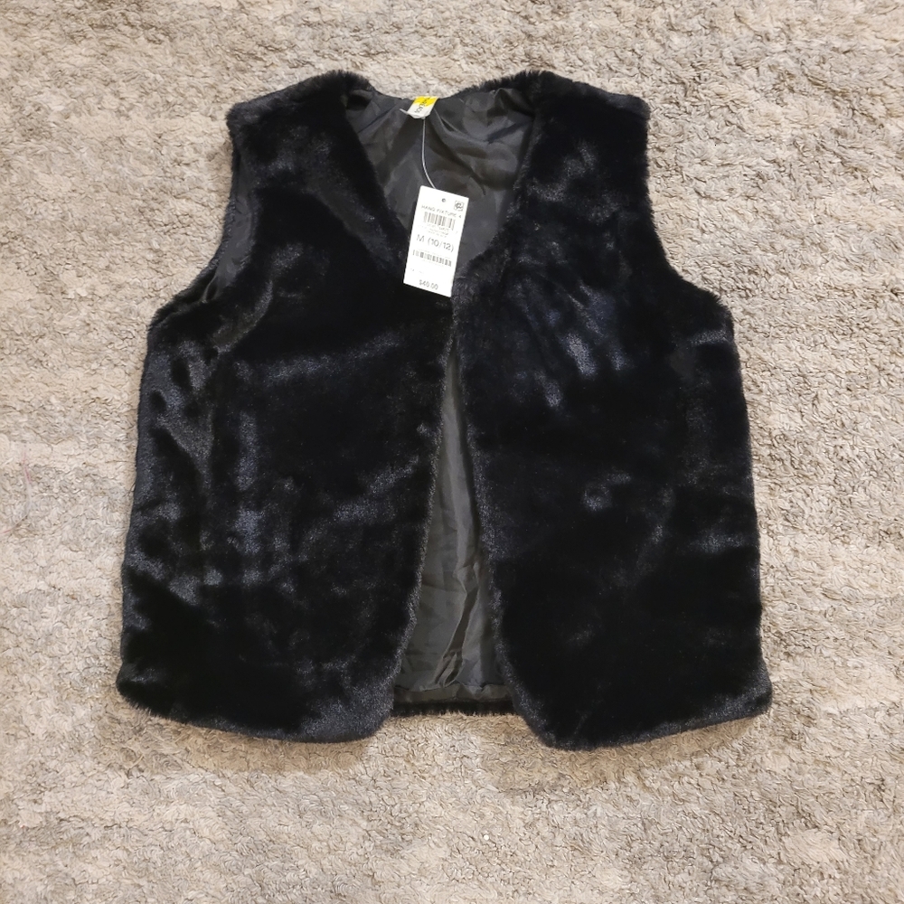 Kids Black Faux Fur Vest